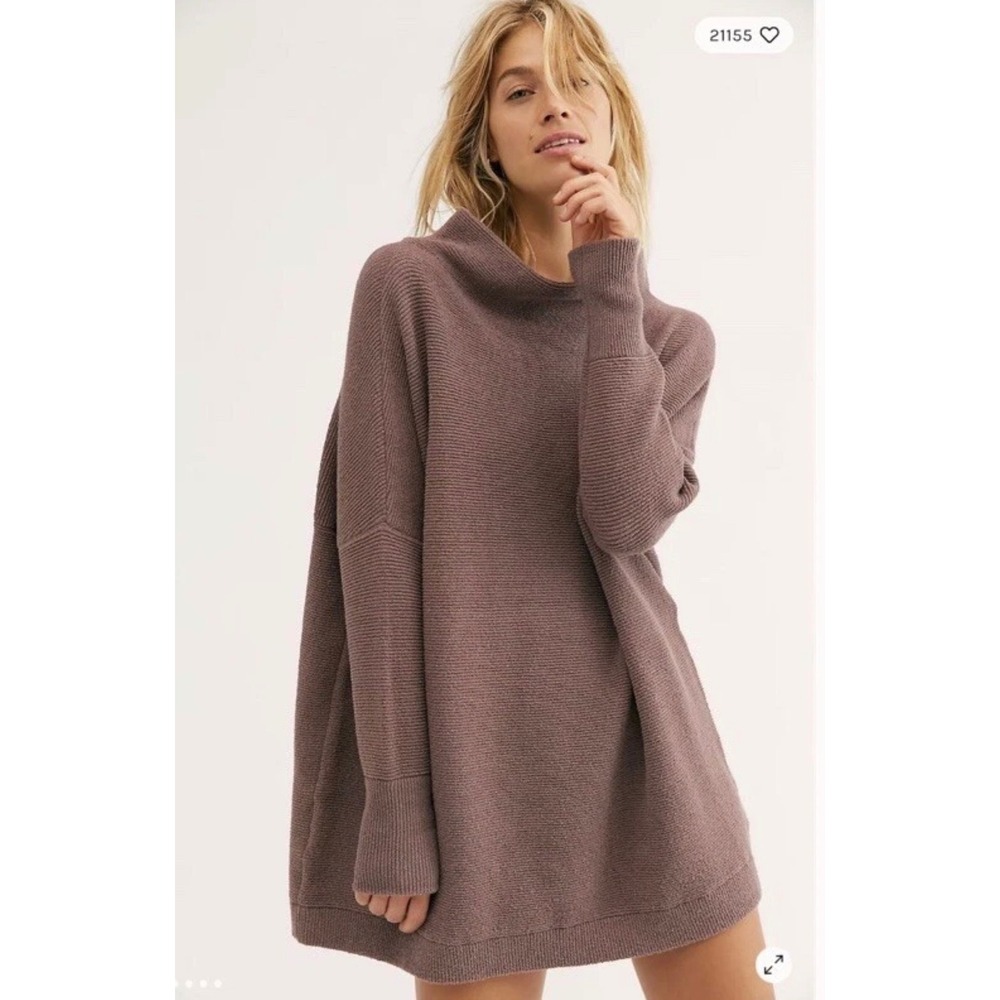 Free People Ottoman Slouchy Ribbed Mock Neck Sweater Tunic In Nutmeg Small S